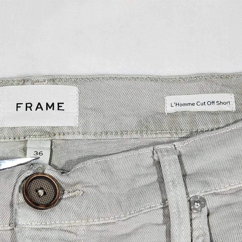 FRAME‎ L'Homme Mens Cut Off Washed Desert Sage Distressed Denim Shorts 36